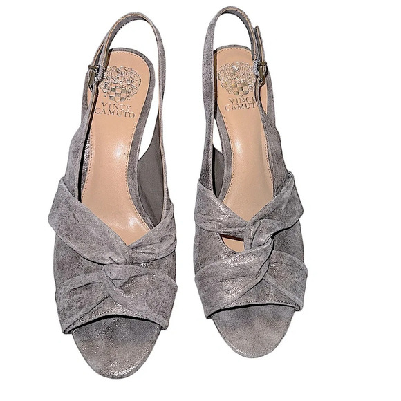 Vince Camuto Shimmery Silver Twist Front Peep Toe Heels 10M - Picture 2 of 8